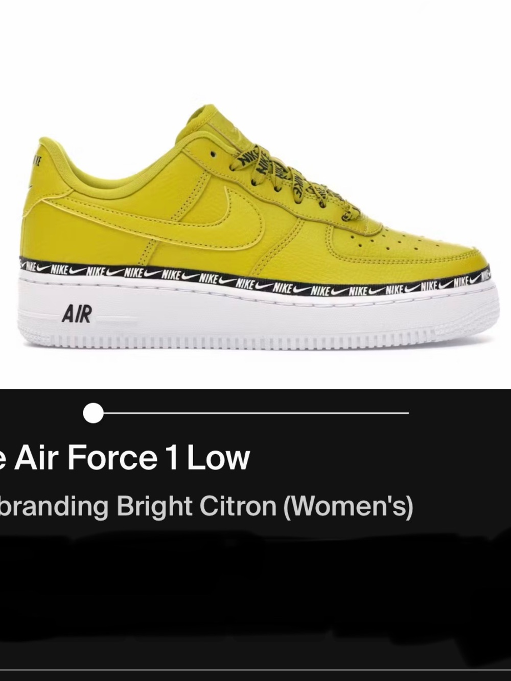 Nike Bright Citron Overbranded Low Top AF-1, Logo Laces, Women, 39/8